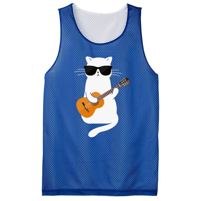 Funny Cat Wearing Sunglasses Playing Electric Guitar Mesh Reversible Basketball Jersey Tank