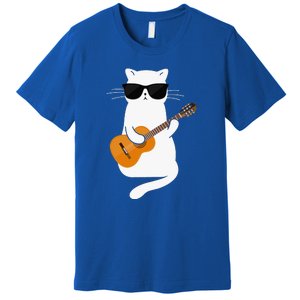 Funny Cat Wearing Sunglasses Playing Electric Guitar Premium T-Shirt