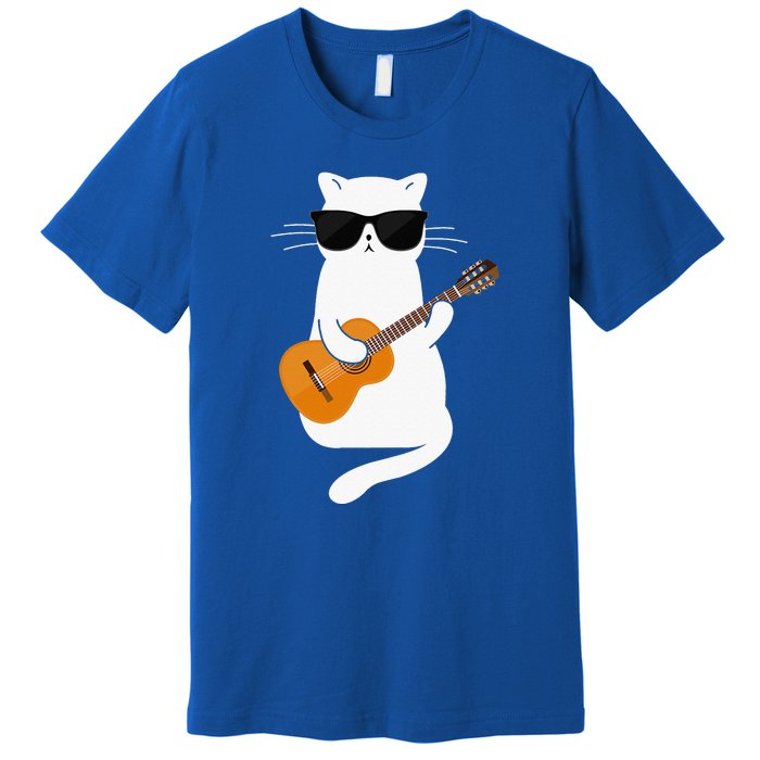 Funny Cat Wearing Sunglasses Playing Electric Guitar Premium T-Shirt