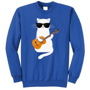 Funny Cat Wearing Sunglasses Playing Electric Guitar Tall Sweatshirt