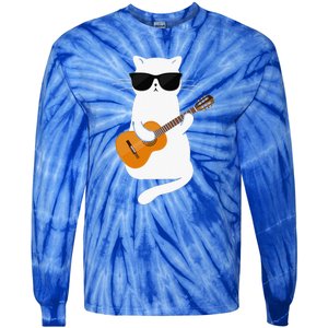 Funny Cat Wearing Sunglasses Playing Electric Guitar Tie-Dye Long Sleeve Shirt