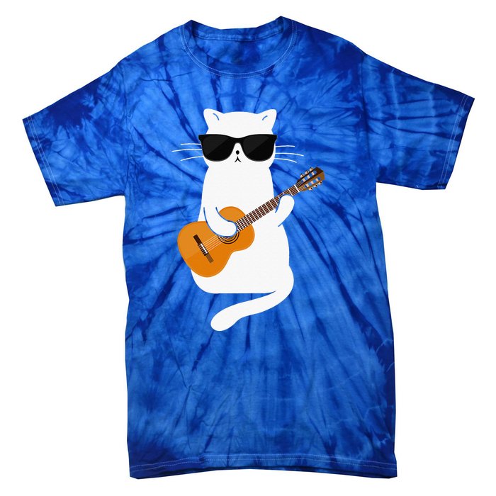 Funny Cat Wearing Sunglasses Playing Electric Guitar Tie-Dye T-Shirt