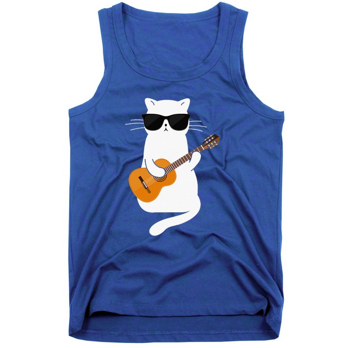 Funny Cat Wearing Sunglasses Playing Electric Guitar Tank Top