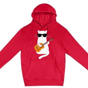 Funny Cat Wearing Sunglasses Playing Electric Guitar Premium Pullover Hoodie