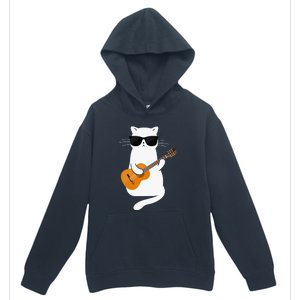 Funny Cat Wearing Sunglasses Playing Electric Guitar Urban Pullover Hoodie