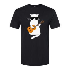 Funny Cat Wearing Sunglasses Playing Electric Guitar Softstyle CVC T-Shirt