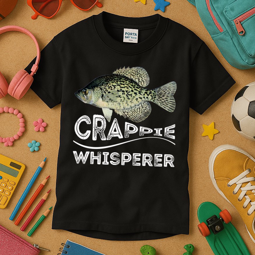 Funny Crappie Whisperer Fishing Black Crappie Lake Fish Gift Kids T-Shirt