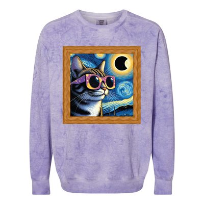 Funny Cat Wearing Solar Eclipse Glasses Colorblast Crewneck Sweatshirt