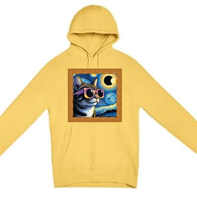 Funny Cat Wearing Solar Eclipse Glasses Premium Pullover Hoodie