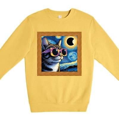 Funny Cat Wearing Solar Eclipse Glasses Premium Crewneck Sweatshirt