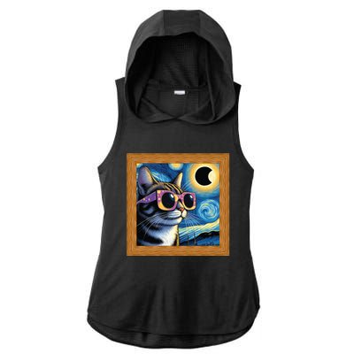 Funny Cat Wearing Solar Eclipse Glasses Ladies PosiCharge Tri-Blend Wicking Draft Hoodie Tank