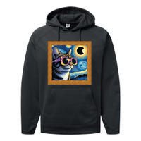 Funny Cat Wearing Solar Eclipse Glasses Performance Fleece Hoodie