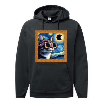 Funny Cat Wearing Solar Eclipse Glasses Performance Fleece Hoodie