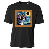 Funny Cat Wearing Solar Eclipse Glasses Cooling Performance Crew T-Shirt