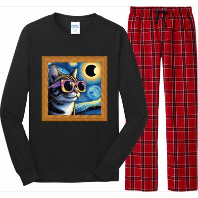 Funny Cat Wearing Solar Eclipse Glasses Long Sleeve Pajama Set