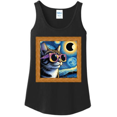 Funny Cat Wearing Solar Eclipse Glasses Ladies Essential Tank