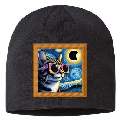 Funny Cat Wearing Solar Eclipse Glasses Sustainable Beanie