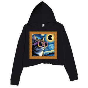 Funny Cat Wearing Solar Eclipse Glasses Crop Fleece Hoodie