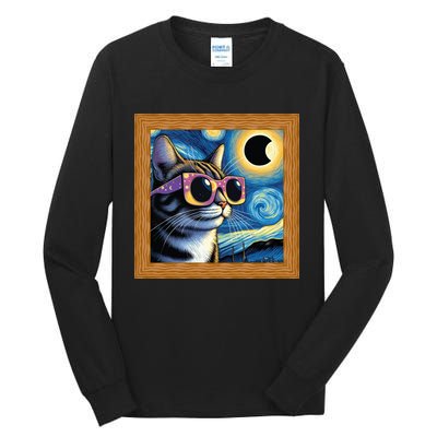 Funny Cat Wearing Solar Eclipse Glasses Tall Long Sleeve T-Shirt