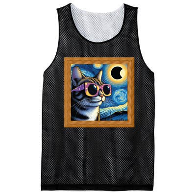 Funny Cat Wearing Solar Eclipse Glasses Mesh Reversible Basketball Jersey Tank