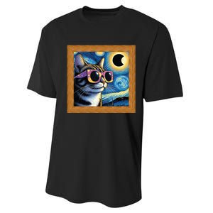 Funny Cat Wearing Solar Eclipse Glasses Performance Sprint T-Shirt