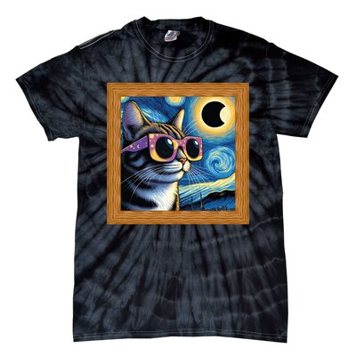 Funny Cat Wearing Solar Eclipse Glasses Tie-Dye T-Shirt