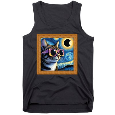 Funny Cat Wearing Solar Eclipse Glasses Tank Top