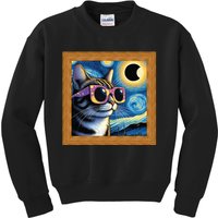 Funny Cat Wearing Solar Eclipse Glasses Kids Sweatshirt