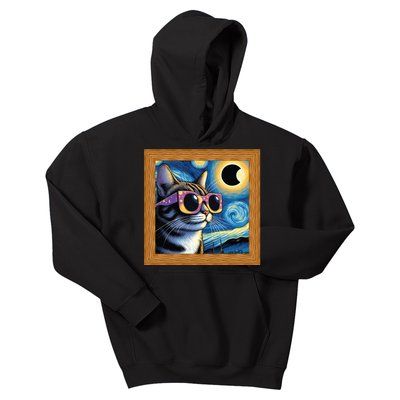 Funny Cat Wearing Solar Eclipse Glasses Kids Hoodie