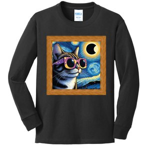 Funny Cat Wearing Solar Eclipse Glasses Kids Long Sleeve Shirt