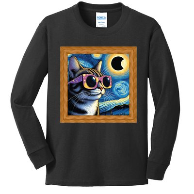 Funny Cat Wearing Solar Eclipse Glasses Kids Long Sleeve Shirt