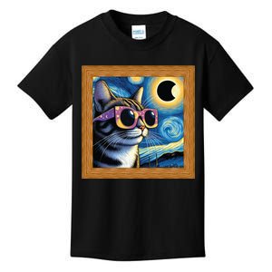 Funny Cat Wearing Solar Eclipse Glasses Kids T-Shirt