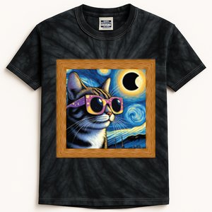 Funny Cat Wearing Solar Eclipse Glasses Kids Tie-Dye T-Shirt