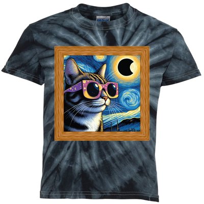 Funny Cat Wearing Solar Eclipse Glasses Kids Tie-Dye T-Shirt