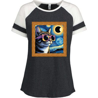 Funny Cat Wearing Solar Eclipse Glasses Enza Ladies Jersey Colorblock Tee