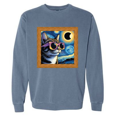 Funny Cat Wearing Solar Eclipse Glasses Garment-Dyed Sweatshirt