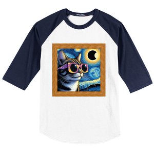 Funny Cat Wearing Solar Eclipse Glasses Baseball Sleeve Shirt