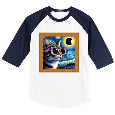 Funny Cat Wearing Solar Eclipse Glasses Baseball Sleeve Shirt