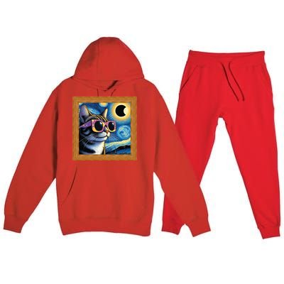 Funny Cat Wearing Solar Eclipse Glasses Premium Hooded Sweatsuit Set