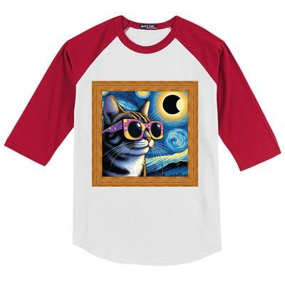 Funny Cat Wearing Solar Eclipse Glasses Kids Colorblock Raglan Jersey