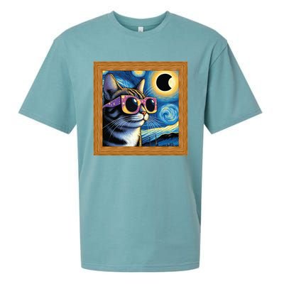 Funny Cat Wearing Solar Eclipse Glasses Sueded Cloud Jersey T-Shirt