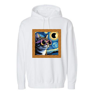 Funny Cat Wearing Solar Eclipse Glasses Garment-Dyed Fleece Hoodie