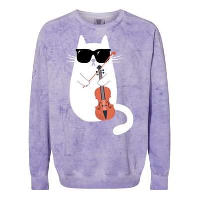 Funny Cat Wearing Sunglasses Playing Violin Viola Musician Gift Colorblast Crewneck Sweatshirt