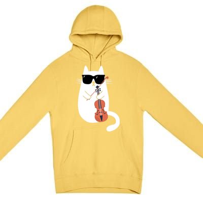 Funny Cat Wearing Sunglasses Playing Violin Viola Musician Gift Premium Pullover Hoodie