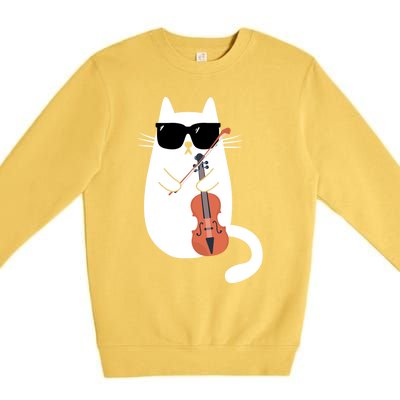 Funny Cat Wearing Sunglasses Playing Violin Viola Musician Gift Premium Crewneck Sweatshirt