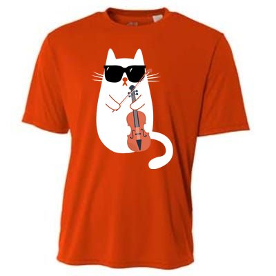 Funny Cat Wearing Sunglasses Playing Violin Viola Musician Gift Cooling Performance Crew T-Shirt