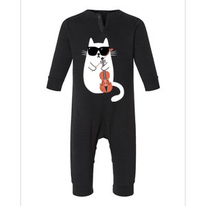 Funny Cat Wearing Sunglasses Playing Violin Viola Musician Gift Infant Fleece One Piece