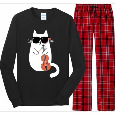 Funny Cat Wearing Sunglasses Playing Violin Viola Musician Gift Long Sleeve Pajama Set