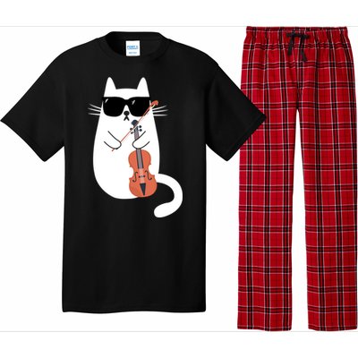 Funny Cat Wearing Sunglasses Playing Violin Viola Musician Gift Pajama Set