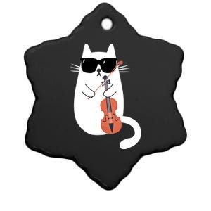 Funny Cat Wearing Sunglasses Playing Violin Viola Musician Gift Ceramic Star Ornament